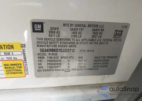 2014 Buick Enclave Leather from USA, damaged, VIN 5GAKRBKD7EJ233712